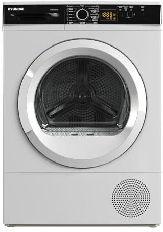 Hyundai Secadora Bomba Calor 8 Kg, Carga Frontal, Blanco, HSB800A2DB. 1000W, 15 Programas, Función Antiarrugas, Display LED manual, Eficiencia Energética Clase A++