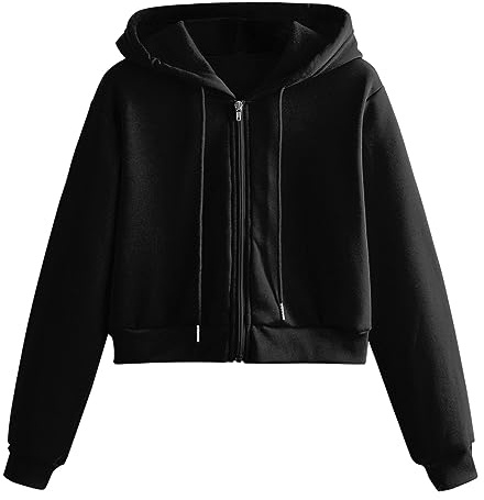 Felpa con cappuccio da donna tinta unita con zip - Felpa sagomata casual con cordoncino, leggera, ideale per il tempo libero, abbigliamento da strada traspirante, estetica unica 2024, Nero , S