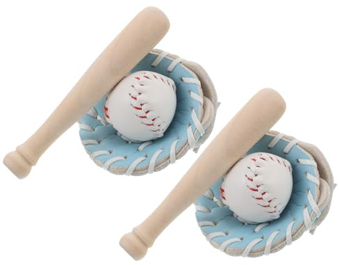 NESTINGHO Lot de 2 Set de Sets Baseball Comprenant Batte Moufles et Balle Blanche Bleu Clair Accessoires de Sport Miniature pour Loisirs Créatifs Décoration Maison de Poupée