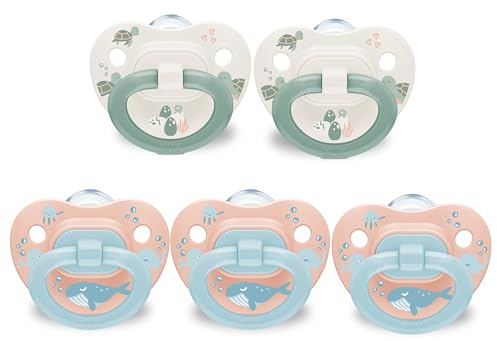 NUK First Choice Classic Orthodontic Baby Pacifier, 18-36 Months Toddler Pacifier, Blue & Orange, Baby Must Haves, 5-Pack