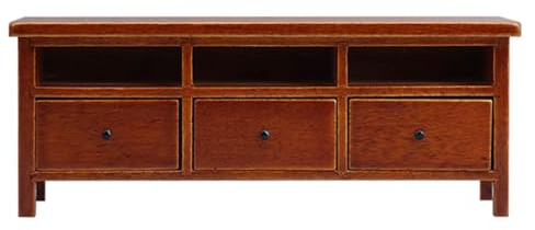 Miniature Wood TVs Cabinet with Functional Drawer Doll House Living Room Scene Display Accessory Craft Model Furniture Doll House TVs Cabinet Miniature Cabinet Organizers Drawer Storage Model Figurine