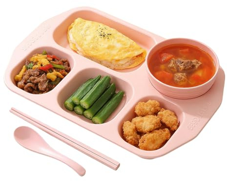 Genérico Platos Con Compartimentos,Vajilla de 5 Compartimentos | Plato para Separar Alimentos,para Niños Adolescentes Adultos Estudiantes Comedor Escuela Guardería Restaurante Tiempo de