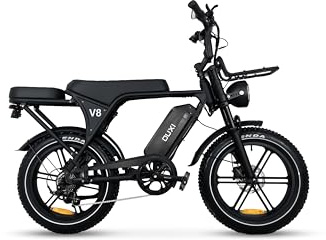 OUXI Bicicleta Eléctrica Adulto 250W (60Nm), E-Bike Fat Tire 20 x4.0, Batería 48V 15Ah, Autonomía 60km, Frenos Hidráulicos, Altavoz Bluetooth, Portaequipajes Delantero y Trasero, Luces de Giro (V8)