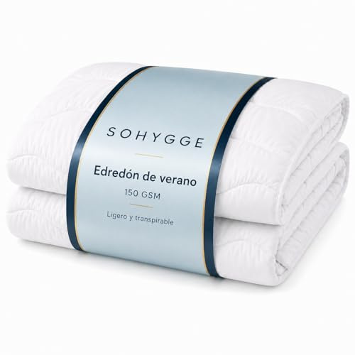 SOHYGGE Edredon Cama 135 – Ligero 150 gsm, Transpirable y Suave, Relleno Nórdico de Verano para Noches Calurosas (Cama 135/140-220 x 220 cm)