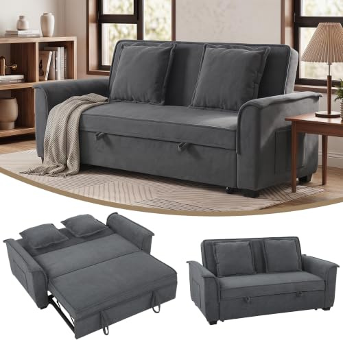HOMCOM Canapé Convertible 2 Places Dossier Réglable Chenille 168cm Gris | Canapé-lit Clic-Clac, Ressorts Ensachés, Poche Latérale, 2 Coussins, Style Moderne, Salon Chambre d'Amis Petit Espace