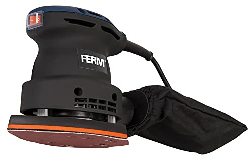 FERM Handschleifer 220W - Staubfangsack - Mit 5-Teilige Schleifpapier satz (P80) und 5-Teilige Schleifpapiersatz (P120) in einem robuster Aufbewahrungskoffer