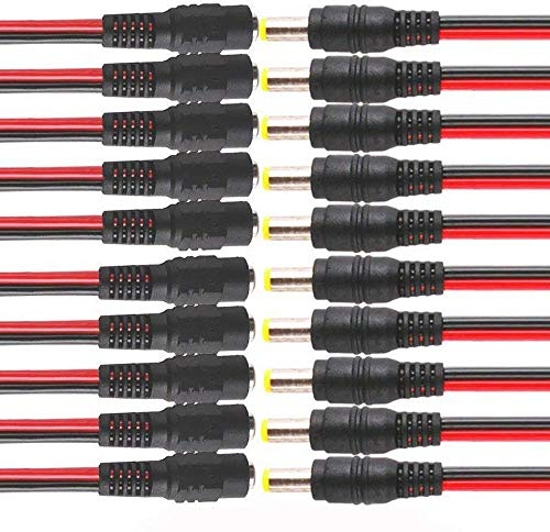 GTIWUNG 10 Pairs 12 V DC Power 5.5x2.1mm Pigtail Maschio Femmina, DC Alimentazione Coda di Maiale, Cavo Filo di Spina per CCTV di Sicurezza