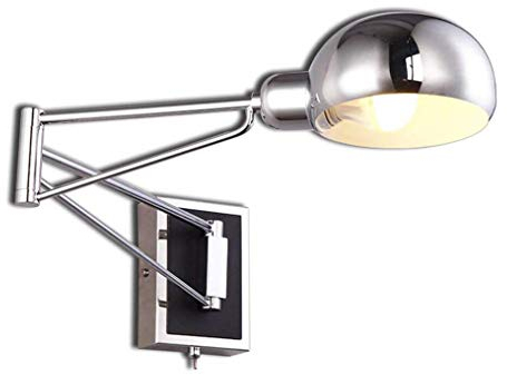 Wandleuchte Langer Arm, Modern Dimmbar LED Wandlampe mit Dimmer Schalter und Drehbar Flexible Arm Leseleuchte Verstellbar Bettleuchte Chrom Büro Lampen Art Design Innen Dekoration Wandmontage, E27