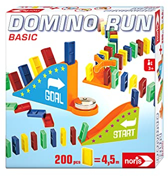 noris 606065646 - Domino Run Basic - Set mit 200 Steinen und einer Rampe für einen beeindurckenden Parcour, ab 3 Jahren, Mehrfarbig