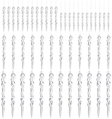 LIHAO 48pz Decorazioni Albero di Natale Ghiaccioli Addobbi Albero di Natale Trasparente in Plastica Con Fili da Appendere