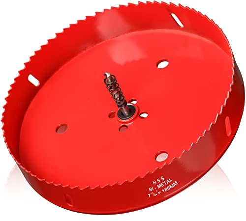 Borrkrona 185 mm diameter med centreringsborr, universell hålsåg, hålfräs, hålborr av HSS M44 bimetall för trä, mjuk metall och plast (ribpplattor och gips), med separerbara borr