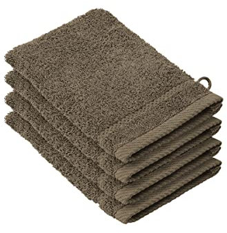 De Witte Lietaer Waschlappen, Baumwolle, 540 g/m², Stephanie, Falcon, Braun, 4 Stück