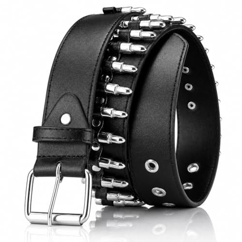 SNCEAW dubbat bälte, metall punk rock nitbälte med ljus pyramid dubbad för kvinnor män, 2-svart kulnitar, 33.5 inch