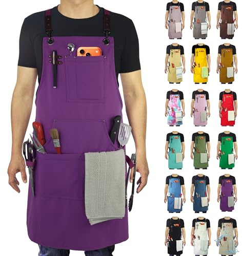 Stenffy Kitchen Apron, Work Apron, Canvas Apron, Purple