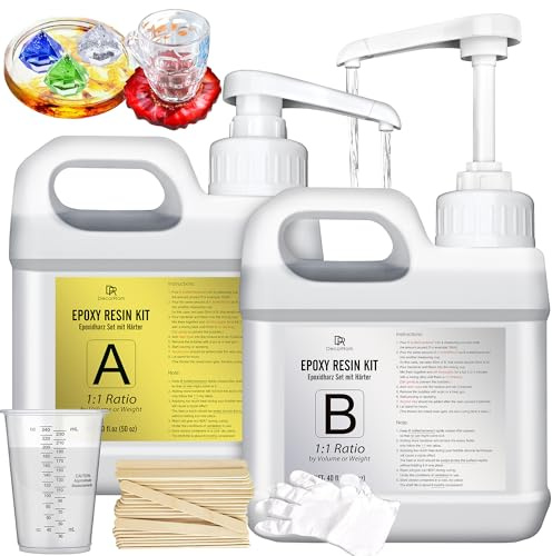 Resina Epoxi - 2,4L / 2,7kg Resin Epoxy Transparente Sin Burbujas para Arte de Resina, Mesa, Recubrimiento - Resina de Fundición Ración 1:1 para Creaciones Artísticas, Joyería, Modelado, Madera
