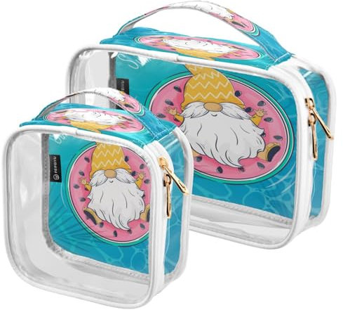 2 Pack Clear Makeup Bag, Gnome Summer Water Lifebuoy Car Pouches for Organization Waterproof Travel Toiletry Bags for Women Girl