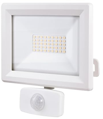 Projecteur LED Blanc 30W, 3300 lumens,IP65, 4000K Blanc-neutre, détecteur de mouvement 3 réglages, connecteur rapide, fixation orientable 3D - Tibelec