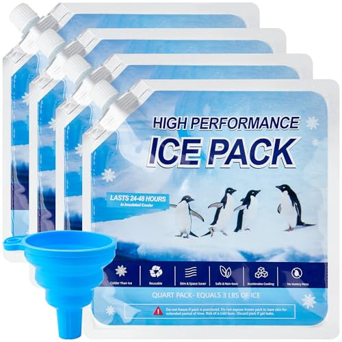 Omoojee Reusable Ice Packs for Cooler, 4 Pack Freezer Ice Packs for Lunch Boxes, Cooler Ice Packs for Camping Gear, Fishing, Large