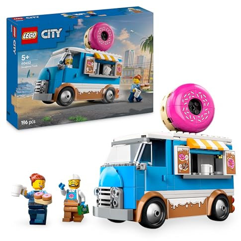 LEGO City Donut Truck Toy with 2 Minifigures - Creative Building Toys for 5+ Year Old Boys & Girls - Mobile Food Stand with Accessories - Fun Gift Ideas for Birthdays & Holidays - 60452
