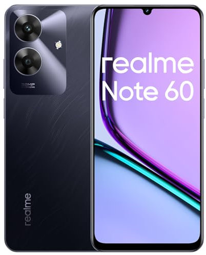 realme Note 60 Smartphone Android 14, 4G Teléfono Móvil Dual SIM, 90Hz Pantalla LCD de 6.74, 4GB RAM 128GB ROM, Batería de 5000mAh, 32MP Cámara Clara, Octa Core, Negro, Sin Adaptador
