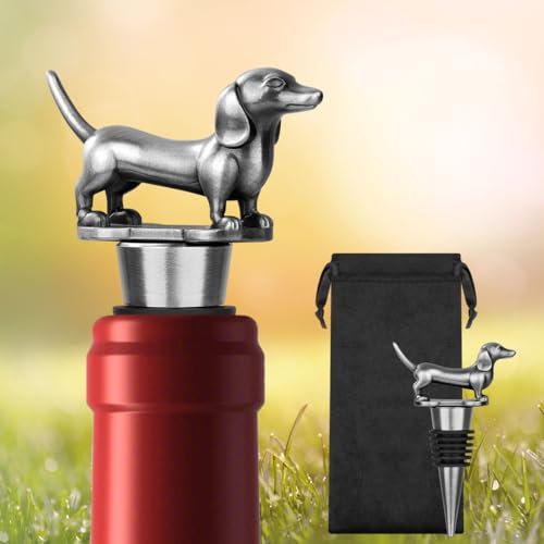 LULLEA Dachshund Wine Bottle Stopper for Wine Champagne, Dachshund Gifts Wine Gifts for Men Dad Women Sausage Dog Lovers, Birthday Gifts, Father Day Gifts, Christmas Gifts, Silver