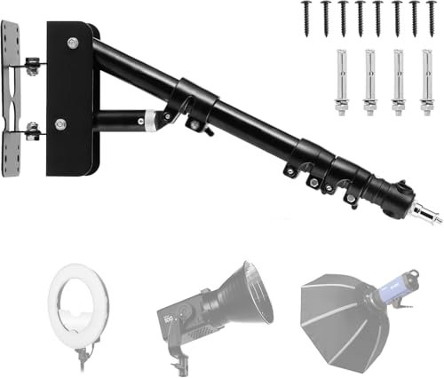 Goshoot Ring Light Wall Mount with Triangle Base, Max length 110cm Length Adjustable Support 180° Flexible Rotation for Photography Strobe Flash, Softbox, Salon