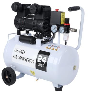 24L Kompressor Flüsterkompressor Druckluftkompressor 10 bar 69dB 220 L/min 1,1KW Leise Ölfrei Kompressor, 230 V, Silent Druckluft Kessel inklusive Druckminderer und Wasserabscheider