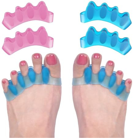 Separadores de Dedos de Los Pies[2 Pares],Separador Dedos Pie Silicona,Separador Dedos Pie Juanete Toe Spacer, Ajuste Ballet Yoga Atletas Hombre y Mujer para Todos los Pies(Azul+Rosa)