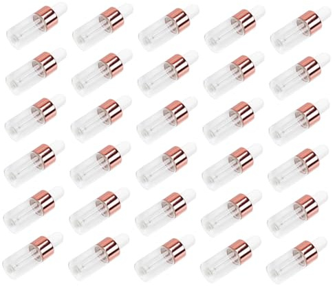 Gogogmee 50pcs Clear Glass Dropper Bottles for Perfumes with Rose Gold Caps Essential Oil Containers for DIY Cosmetics Hair Oils Aromatherapy Precise Liquid Dispensing