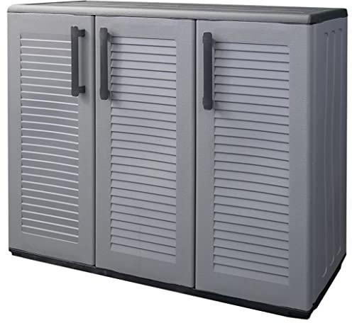 KPWENFBSL Armoire de jardin en polypropylène - 102 x 37 x 84 cm - Gris/noir | Armoire multifonction compacte en plastique robuste pour terrasse et balcon, idéale pour les outils de jardin.