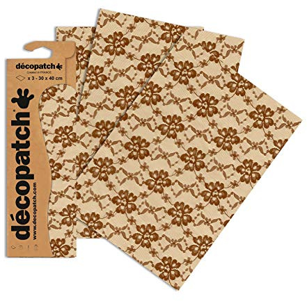 Décopatch - Ref C600O - Gold & Brown Lace Pattern Paper Pack - Each Sheet 30 x 40cm, Pack of 3 Paper Sheets - Best Used With Décopach Glue & Varnish, Brown