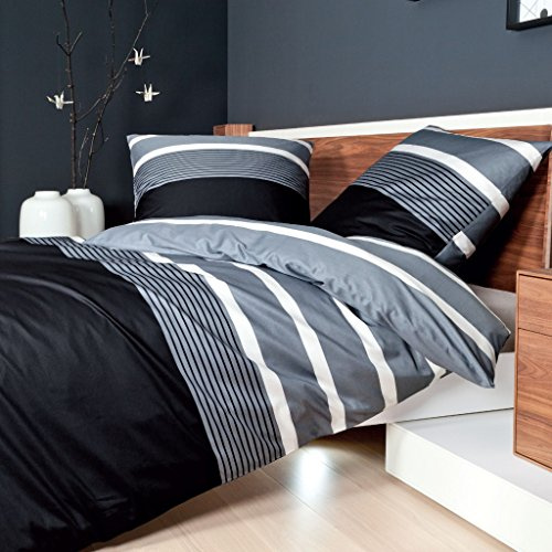 Janine Bettwäsche J.D. 8468-08 Silber schwarz Mako Satin, Größe:240 cm x 220 cm