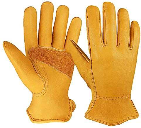 OZERO Arbeitshandschuhe,Lederhandschuhe zum Arbeiten, Gartenarbeit (Gelb(1 Paar), L)