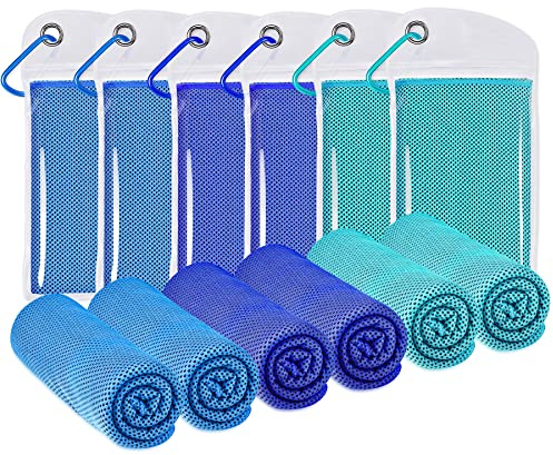 SZELAM Cooling Towel,6 Packs Ice Towel,Soft Breathable Chilly Towel,Microfiber Towel for Yoga,Gym,Workout,Sports,Fitness,Running,Camping,Hiking (40x12)(2 Blue/ 2 Dark Blue/2 Lake Blue)