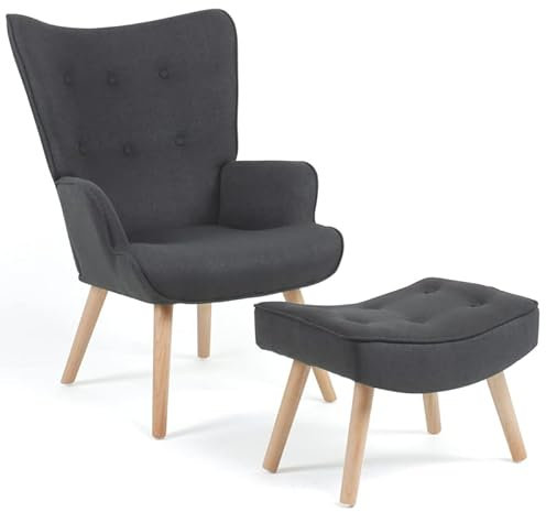 IDMarket - Fauteuil scandinave Ivar avec Repose Pieds Gris Anthracite