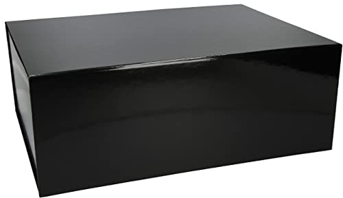 Premium Geschenkbox mit Deckel, faltbar, Geschenkkarton, Magnetbox, Geschenkverpackung für Weihnachten & Geburtstag, Magnetfaltbox, Schwarz glänzend, 40x30x15cm