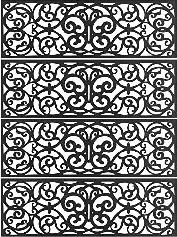 Vencier Rubber Stair Treads - Set of 4 Non-Slip Stair Decor Indoor & Outdoor Door Mats Wrought Iron Design Matting |Anti-Slip Stair Mat Set