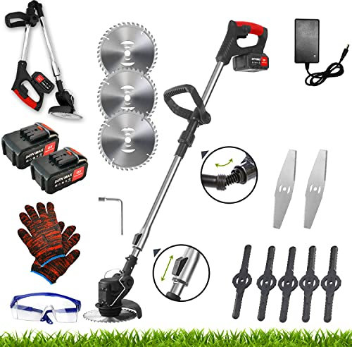Grass Strimmer foldable Grass Strimmer, Shengyatu 24V electric cordless strimmer Grass Trimmer Brush Cutter, Lawn Mower Garden Tools, Black 2