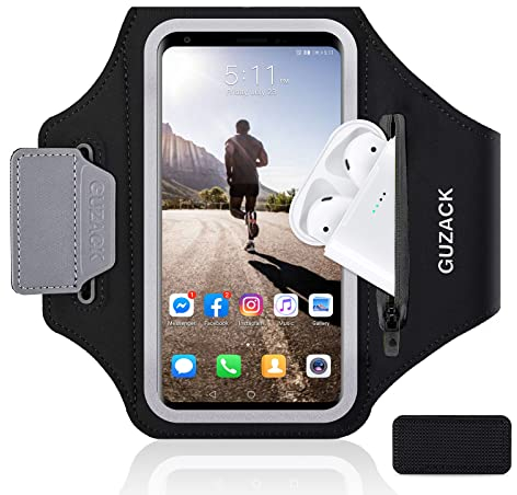 MR.LUYU Brazalete Deportivo con Bolsa de Auriculares, Brazalete Móvil Running Universal para iPhone 17 Pro Max/16 Pro/15 Pro/14/13 Pro/12 Galaxy S25/S24/S23, hasta 6.9 (B - CremalleraNegra)