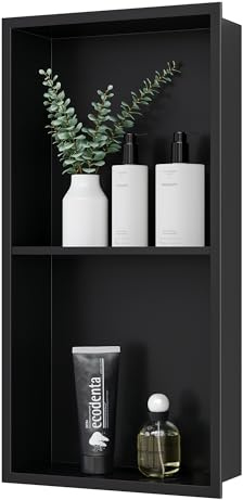 Qeke Stainless Steel Shower Niche 12 X 24, No Tile Needed Wall Niche Double Shelves, Recessed Shower Shelf for Bathroom Storage, Matte Black