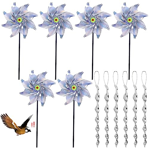 Lets Joy 6 Stück Windräder Vogelabwehr, 6 Stück Reflektierende Windspirale Vogelschreck, Reflektierende Vogelschreck, Vogelabwehr Garten, Obstgarten Vogelabwehr, Garten, Balkon, Haus, Hof