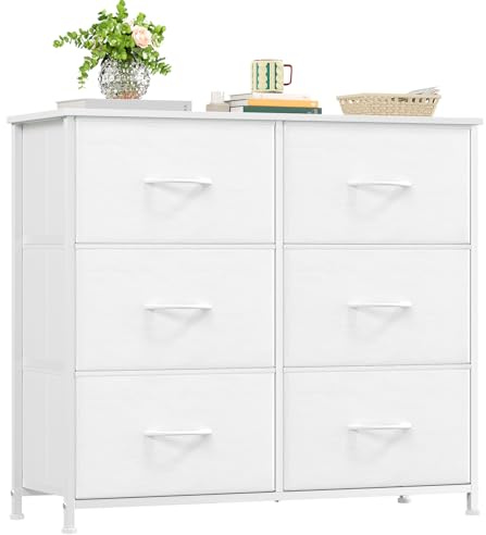 Somdot Commode pour chambre à coucher avec 6 tiroirs, large commode de rangement à 3 niveaux avec bacs en tissu amovibles pour placard, chambre d'enfant, chevet, salon, buanderie, entrée, couloir,
