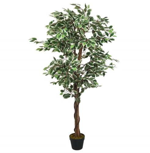 vidaXL Realistic Artificial Ficus Tree with 378 Leaves and Natural Wooden Trunks in Plastic Pot - Maintenance-Free Indoor/Outdoor Decor, Green, 80 cm Height'