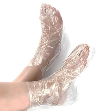 JIASAIL Lot de 100 (50 paires) de film de protection jetable, doublure de bain en paraffine pour pied, sac en plastique anti-fissures, film étirable, chaussures d'essai, couvre-pieds,