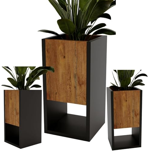 CraftPAK Blumenständer für Innen | Pflanzenständer aus hochwertigem Holzwerkstoff H45 x L22,6 x B22,6 cm | Blumenkasten/Blumenständer ohne Einsatz | Pflanzenkasten/Pflanzkübel - Retro