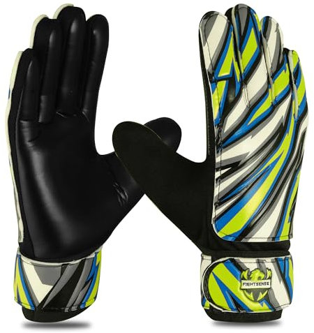 FIGHTSENSE Torwarthandschuhe für Kinder Jugend Jungen,Fußballhandschuhe,Latex Handfläche,Atmungsaktiv,Starker Grip,Doppelter Handgelenkschutz (Gelb, Größe 5 Geeignet für 9-12 Jahre)