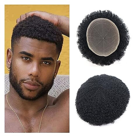Peluca que cubre la calvicie para hombres Afro Kinky Curly Men's Toupee 8 x10 Full French Lace Base Hairpiece Natural Hairline Unidades de reemplazo de cabello humano # 1B Sistema de cabello rizado