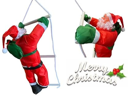 A2Z Santa Claus Christmas Ladder Ornaments Climbing Rope Santa Ladder Indoor Outdoor Hanging Durable Xmas Festival Party Home Door Wall Christmas Tree Decoration