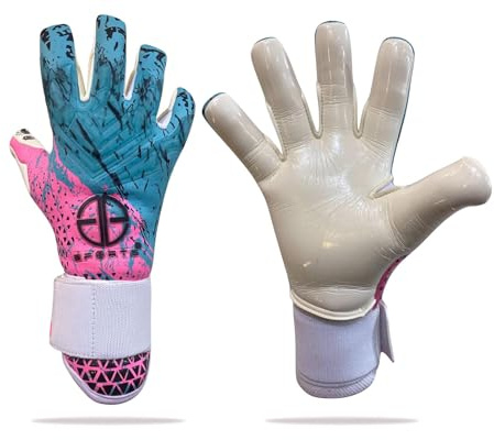 Professional Youth Soccer Goalie Gloves with Sublimation | Soccer Goalkeeper Gloves Kids 3D Rubber Punch zone Anti slip Airprene Breathable Gusset for Kids & Adults Boys & Girls (Pink & Blue, 8)