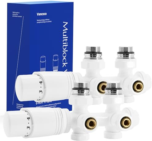 VANCOCO Juego de 2 termostatos, bloque de grifo, 50 mm, Eurokonus Radiador | Distancia entre bujes de 50 mm, forma de esquina y paso, apto para radiadores y radiadores de baño con conector Eurokonus